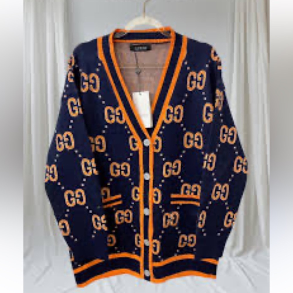 Women’s Fashion Blue Orange Long Sleeve Cardigan NWT Size L - Picture 2 of 3
